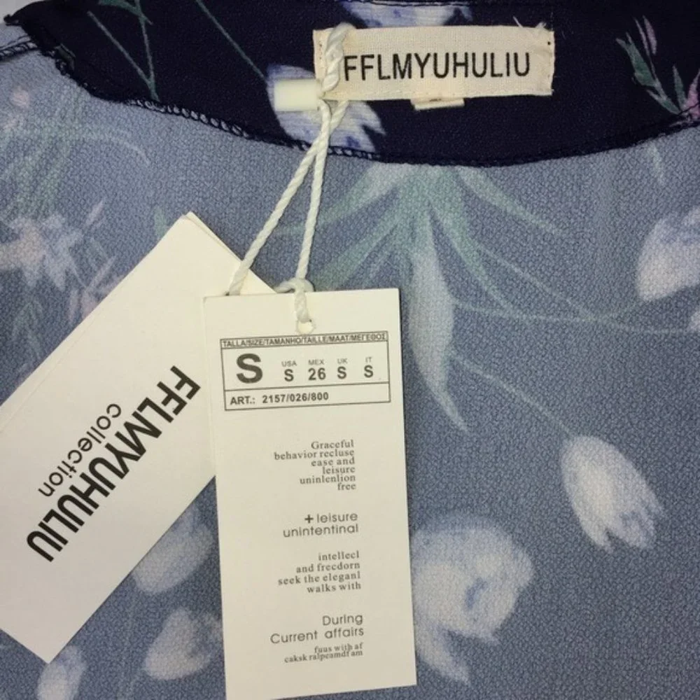 FFLMYUHULIU Floral Print V Neck Wrap Dress S NWT